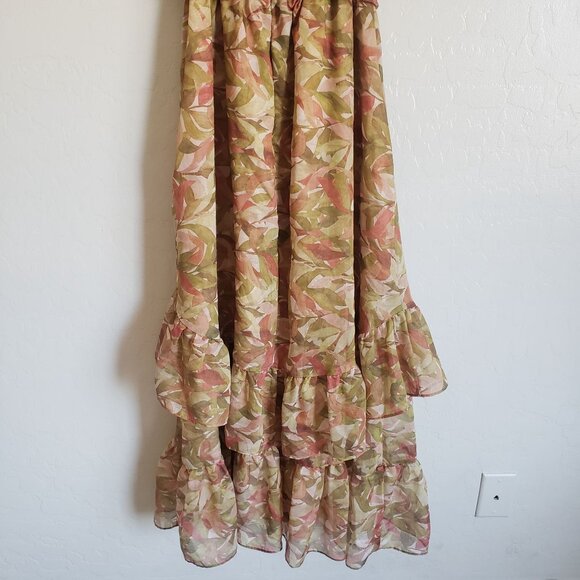 Storia Tiered Ruffled Midi Dress Warm Leaves Print Womens Large Fall Wedding NEW - Picture 5 of 12